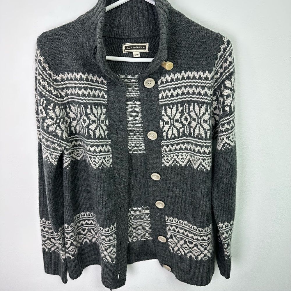 LADY Hathaway Wool Blend Knit Button Cardigan medium
